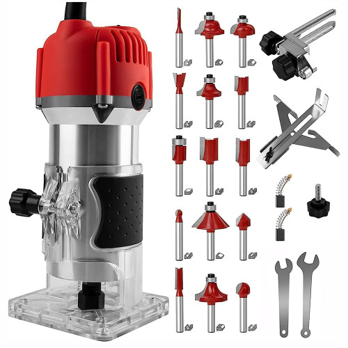 Compact Wood Router Tool Router Woodworking Electric Hand Trimmer Wood Router Collets Woodworking Tool Hand Woodworking Trimmer Palm Router with 15 PCS Router Bits 800W 110V(30000R/MIN)