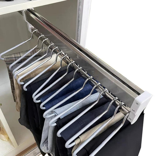Pull Out Clothes Hanger Rod Adjustable Wardrobe Clothing Rail - Pull Out Clothes Hanger Rod, Adjustable 30-80cm Wardrobe Rail Clothes Rack, Extendable Clothes Rail With 2 Sliding Track, Pull