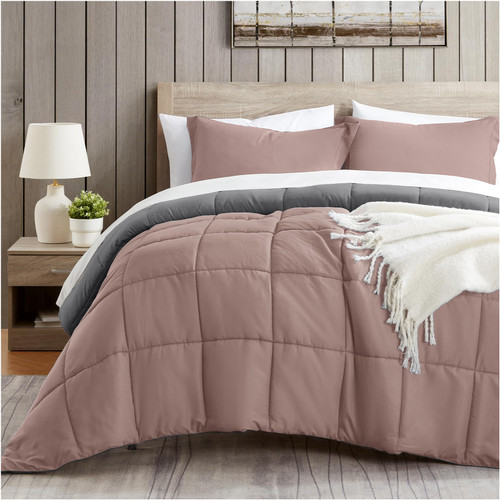satisomnia King Comforter Set Pink, Lightweight Comforters King Size Bed, Soft Breathable Down Alternative Bed Comforter Set, Reversible All Season 3Pcs King Bedding Set with 2 Pillow Shams
