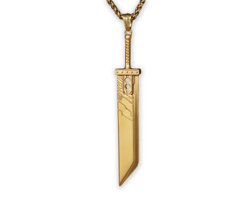 Extra Large Fantasy RPG VII Remake Cloud Buster Sword Pendant Necklace (Golden)