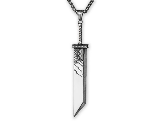 Extra Large Fantasy RPG VII Remake Cloud Buster Sword Pendant Necklace (Stainless Steel)