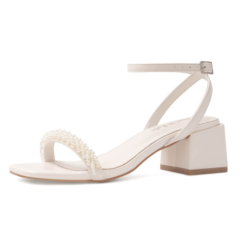 Shoe'N Tale White Pearl Heels Low Chunky Block Heel Dress Shoes Square Open Toe Ankle Strap Heeled Sandals(7,White Pearl) Shoe'N Tale White Pearl Heels Low Chunky Block Heel Dress Shoes Square Open Toe Ankle Strap Heeled Sandals(7,White Pearl)