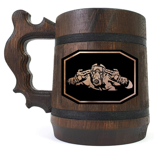 Borderlands Beer Stein, Personalized Engraved Beer Mug, Personalized Beer Mug Gift for Gamer, Handmade Wooden Tankard (Psycho)
