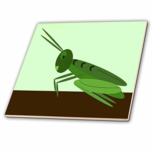 3dRose ct_44884_6 Adorable Grasshopper on Green-Glass Tile, 6-Inch