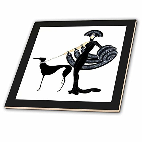 3dRose ct_43794_6 Art Deco Lady with Dog-Glass Tile, 6-Inch