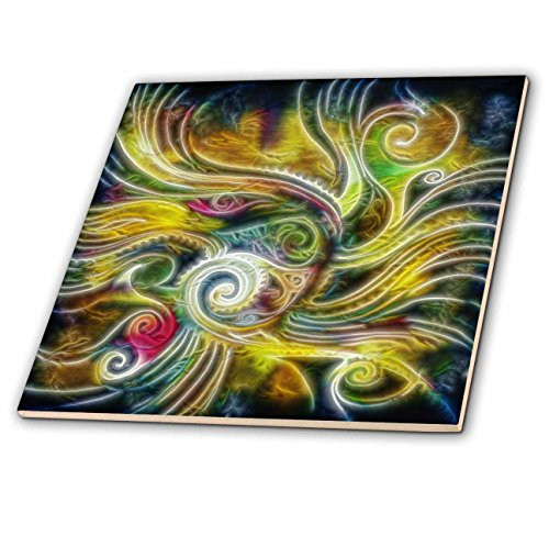 3dRose ct_116236_6 Funky Abstract Glow Swirls Modern Digital Art-Glass Tile, 6-Inch
