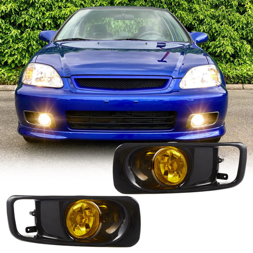 WEZEMLIGHT Driving Fog Lights Replacement For Honda Civic 1999 2000 With H3 12V 55W Switch And Wiring Kit Yellow Lens