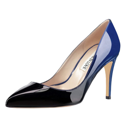 JOY IN LOVE Women's Pumps Shoes 3.5" High Heels Pointy Toe Stiletto Pumps Blue Black 10US