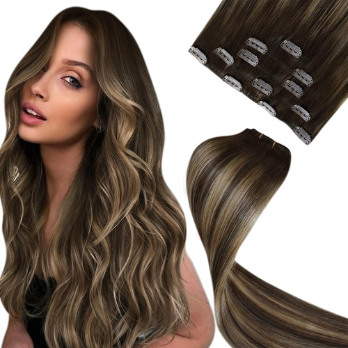 LaaVoo Hair Extensions Clip ins Real Human Hair Balayage Brown to Caramel Blonde Clip in Hair Extensions Real Human Hair Balayage Human Hair Clip in Extensions Double Weft 16 Inch 80g/5Pcs LaaVoo Hair Extensions Clip ins Real Human Hair Balayage Brown to Caramel Blonde Clip in Hair Extensions Real Human Hair Balayage Human Hair Clip in Extensions Double Weft 16 Inch 80g/5Pcs