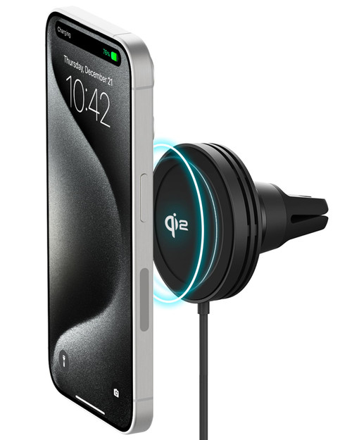 iOttie Velox Qi2 Mini Wireless Car Mount Charger | Air Vent Car Phone Holder | MagSafe Phone Mount 15W Charger for Qi2-enabled smartphones Including iPhone 13, 14, and iPhone 15. Car Charger Included.