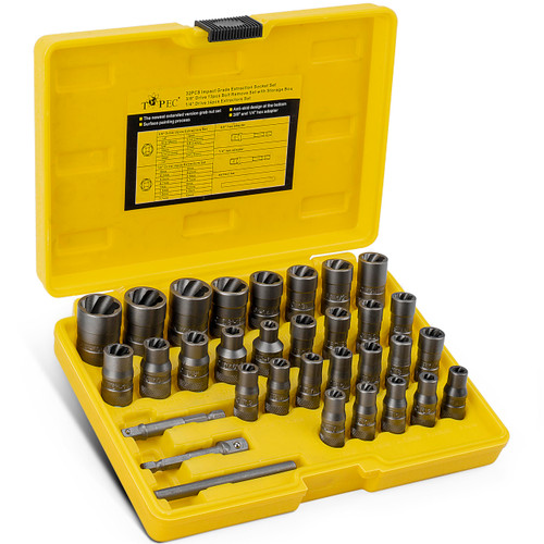 TOPEC Upgrade Bolt Extractor Kit, 32PCS Impact Bolt & Nut Remover Set, 6mm-19mm Stripped Bolt Extractor Socket Set, Eazy Out Bolt Extractor Set for Stripped, Broken, Rounded Bolts, Nuts & Screws