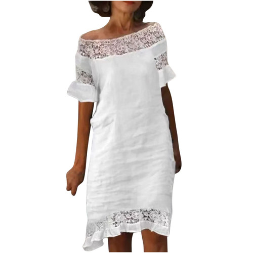 Ceboyel Women 2023 Summer Linen Dresses Cotton Boho Shirt Dresses Midi Length Casual Dress Trendy Ladies Beach Outfits Casual Dresses for Women 2023 Trendy Plus White s