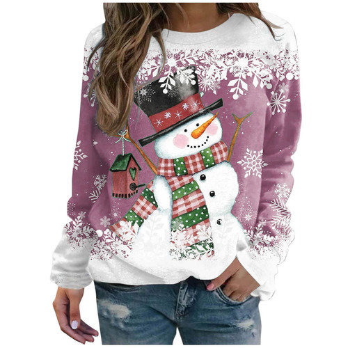 TUNUSKAT Womens Christmas Tops Cute Snowman Sweatshirts Casual Long Sleeve T Shirt Crewneck Loose Pullover Holiday Xmas Tops
