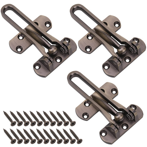 3Pack Swing Bar Door Lock Latch for Home Security - Door Latch Guard Clasp for Kids, Thicken Solid Zinc Alloy Hotel Reinforcement Door Latch for Swing-in Doors, Bronzed