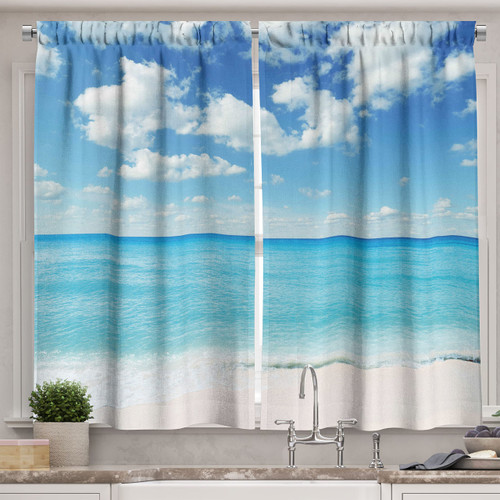 Ambesonne Tropical Kitchen Curtains, Exotic Beach with Vivid Sky Sunny Day Holiday Relaxing Ocean Island Scenery, Window Drapes 2 Panel Set for Kitchen Cafe Decor, 55" X 39", Sky Blue Ambesonne Tropical Kitchen Curtains, Exotic Beach with Vivid Sky Sunny Day Holiday Relaxing Ocean Island Scenery, Window Drapes 2 Panel Set for Kitchen Cafe Decor, 55" X 39", Sky Blue