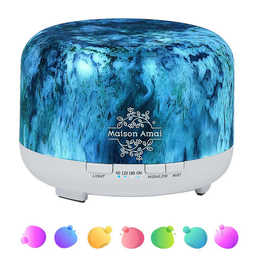 Diffusers for Essential Oils Large Room, 500ml Essential Oil Diffuser for Home with Humidifier Function, Aromatherapy Diffuser with 7 LED Light Colors Equipped & Waterless Auto-Off and Timer