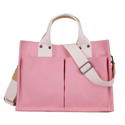 Valleycomfy Canvas Tote Bags for Women Large Shoulder Hobo Bags Handbags Purse Satchel Purses Multi-pockets Work Bags Pink