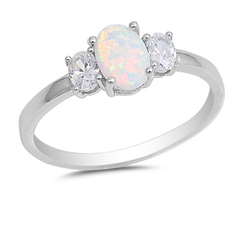 Clear CZ White Simulated Opal Solitaire Ring New .925 Sterling Silver Band Size 11