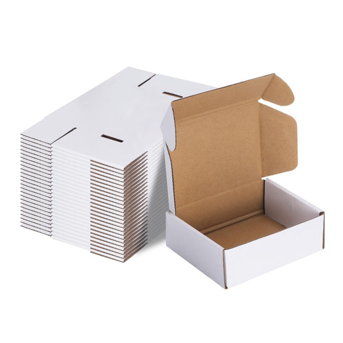 MEBRUDY 6x4x2 Inches Shipping Boxes Pack of 25, White Small Corrugated Cardboard Box for Mailing Packing Literature Mailer