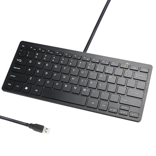 Powboro 2021 Upgraded PC Computer Laptop Mini USB Wired Keyboard for Mac and Windows 78 Scissor Keys Small Super Thin Compact Multimedia Keyboard (Black)