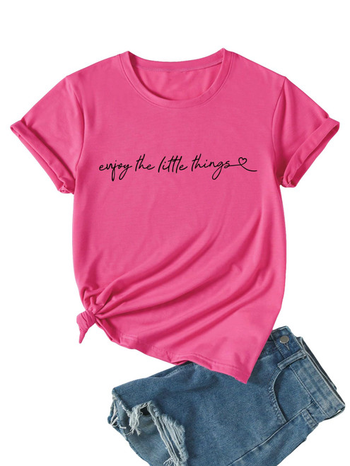 SOLY HUX Women's Letter Print Graphic Tees Short Sleeve Tops Casual Summer T Shirt Hot Pink Letter S SOLY HUX Women's Letter Print Graphic Tees Short Sleeve Tops Casual Summer T Shirt Hot Pink Letter S