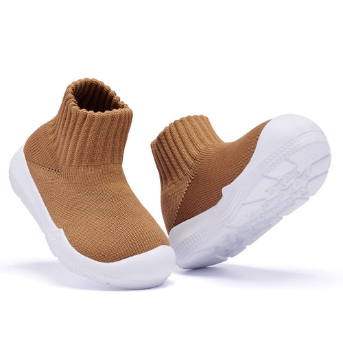 MORENDL Baby Walking Shoes Infants Slipper Socks Non-Slip First Walking Mesh Sock Shoes Slip On Sneakers for Toddler Boys Girls Brown 9-12Month