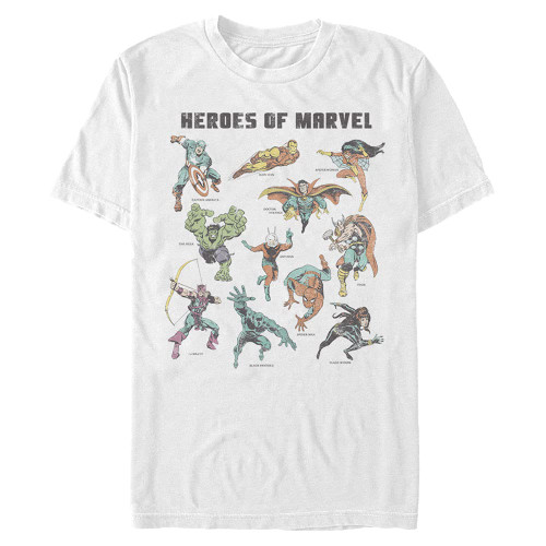 Marvel Men's Universe Textbook Heroes T-Shirt, White, Small