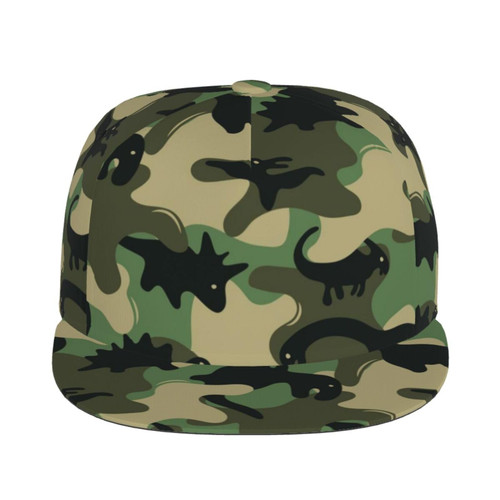 Adjustable Flat Bill Visor Snapback Hat for Men Women,Hip Hop Baseball Cap-Camouflage Dinosaur