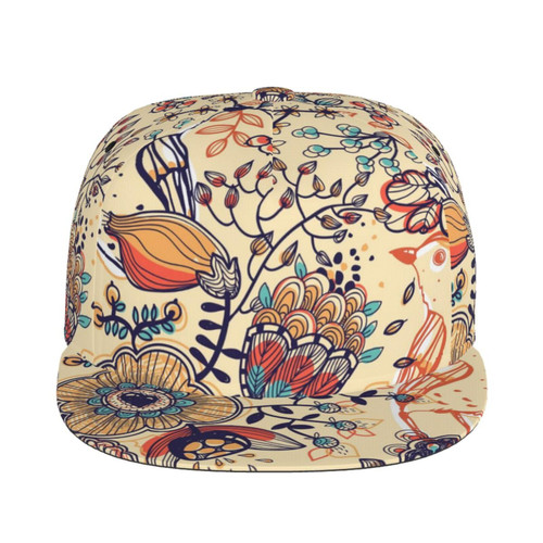 Xisover Adjustable Flat Bill Visor Snapback Hat for Men Women,Hip Hop Baseball Cap-Floral with Birds and Fantasy Flowers