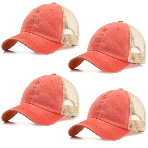 4 Pack Vintage Unstructured Trucker Hat Adjustable Cotton Washed Distressed Mesh Back Baseball Cap for Outdoor Sports Tennis (4Pack-Orange)