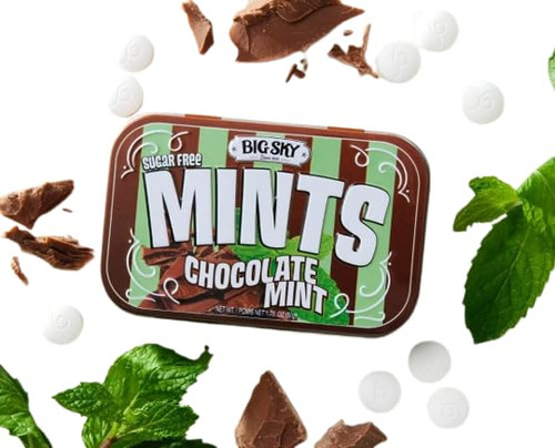 Big Sky Sugar Free Chocolate Mint Candy, 50g Tin - 6 Count Display Tray