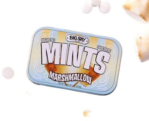 Big Sky Sugar Free Marshmallow Mint Candy, 50g Tin - 6 Count Display Tray