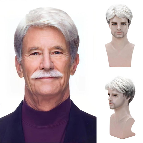 Gray White Short Old Man Wig, Synthetic Heat Resistant Hair Realistic Suitable for Daily Party Costumes Wigs for Men Gray White Short Old Man Wig, Synthetic Heat Resistant Hair Realistic Suitable for Daily Party Costumes Wigs for Men