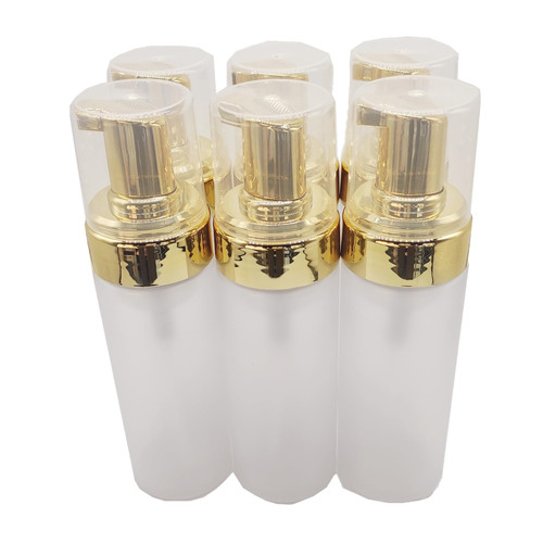 150ml Empty Shampoo Bottle,5oz Foaming Dispenser Soap Plastic Container,Foam Pump Travel Bottle Dispenser for Hand Soap, Lash Cleanser,Facial Cleanser (Gold+Clear)