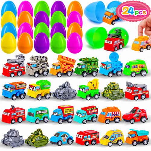 MGparty 24 PCS Easter Eggs Filled with Pull Back Cars for Kids, Plastic Easter Eggs with Vehicle Toys, Easter Basket Stuffers, Easter Egg Hunt Party Favors MGparty 24 PCS Easter Eggs Filled with Pull Back Cars for Kids, Plastic Easter Eggs with Vehicle Toys, Easter Basket Stuffers, Easter Egg Hunt Party Favors