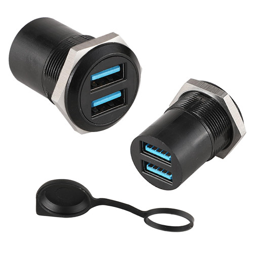 PENGLIN 2PCS Dual Ports USB 3.0 Panel Mount Connector, Dual USB 3.0 Data Transfer and Charging Socket Female to Female, USB Pass Through Extension Adapter with Water/Dustcap