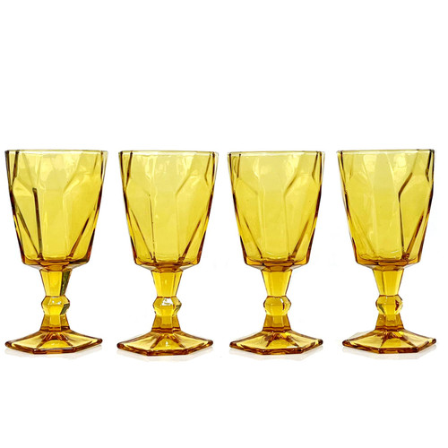 MAYPINK Wine Glasses set of 4 Amber goblets, dishwasher safe colored Amber glassware, vintage style for Amber drinking glasses, champagne flutes