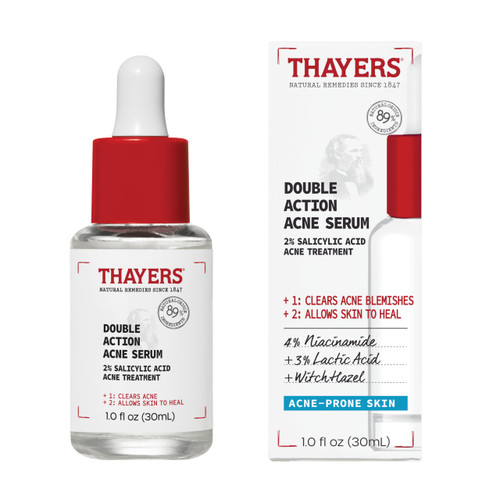 Thayers Double Action Acne Serum with Salicylic Acid, Acne Treatment Face Serum with 2% Salicylic Acid and Niacinamide, Soothing and Non-Stripping Skin Care, 1 Fl Oz