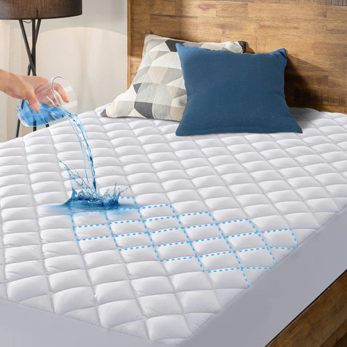 HYLEORY Twin XL Size Waterproof Mattress Pad Protector, Breathable Quilted Mattress Cover Noiseless Waterproof Fitted Sheet Mattress Topper Upto 21" Deep Pocket, White HYLEORY Twin XL Size Waterproof Mattress Pad Protector, Breathable Quilted Mattress Cover Noiseless Waterproof Fitted Sheet Mattress Topper Upto 21" Deep Pocket, White