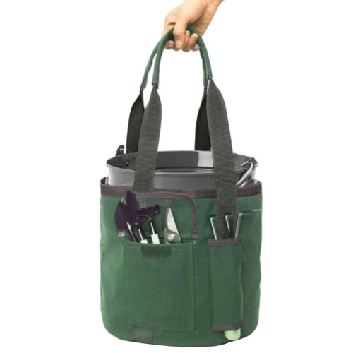 Garden Tool Tote Bag, Green Bucket Garden Tools Bag with Pockets Tote Garden Tools Bag Garden Tool Organizer Bucket Tool Bag Gardening Basket Sturdy Canvas Tool Storage Organizer for Men Women