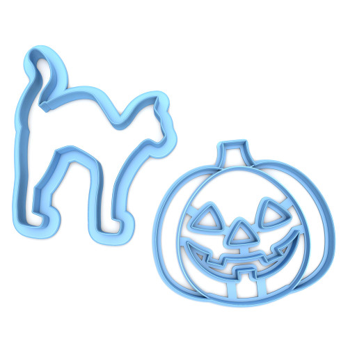 Sweet Prints Inc Set of 2 Spooky Cat and Jack-O-Lantern (cut-through) Cookie Cutter - Dishwasher Safe (3")