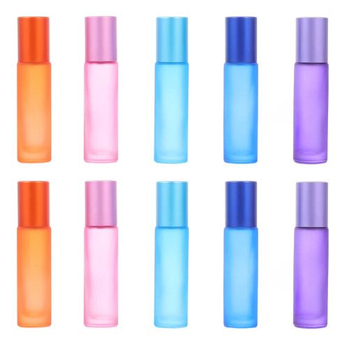 FRCOLOR 10pcs Frosted Roller Bottle Stained Glass Refillable Essential Oil Bottle Roll-on Bottles Roller Bottles Metal Container Clear Glass Bottles Mini Empty Bottle Perfume