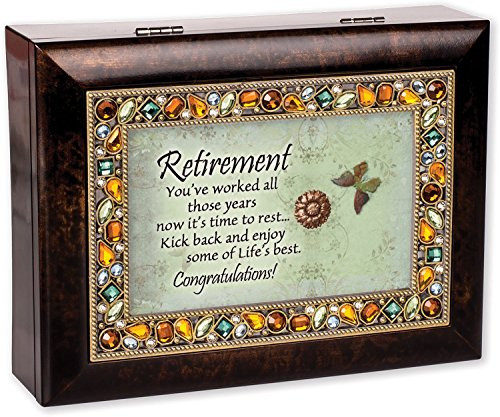 Retirement Burlwood Finish Jeweled Lid Jewelry Music Box Plays Tune What a Wonderful World Retirement Burlwood Finish Jeweled Lid Jewelry Music Box Plays Tune What a Wonderful World