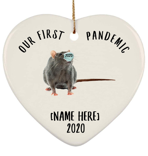 Personalized Name Custom Year Rat Psd Gray 2023 Christmas Tree Ornaments Our First Pandemic New Years 2024 Decorations Gifts Ceramic Heart