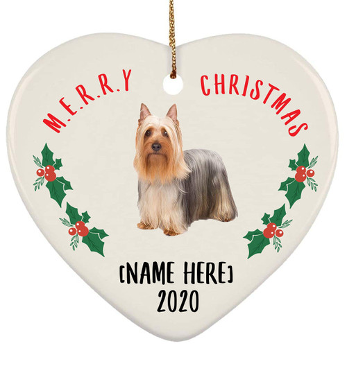 Personalized Name Custom Year Australian Silky Terrier Gray Silver Merry 2023 Christmas Tree Ornaments New Years 2024 Decorations Gifts Ceramic Heart