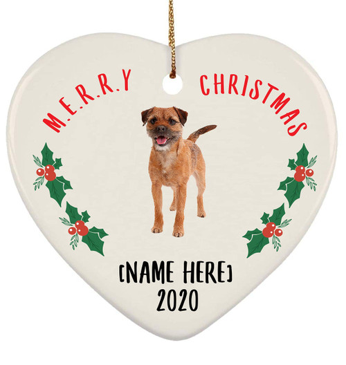 Personalized Name Custom Year Border Terrier Red Gray Merry 2023 Christmas Tree Ornaments New Years 2024 Decorations Gifts Ceramic Heart