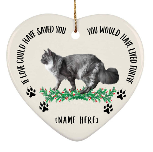 Personalized Name Maine Coon Cat Gray Gifts 2023 Christmas Tree Ornaments - If Love Could Have Saved You Ceramic Heart