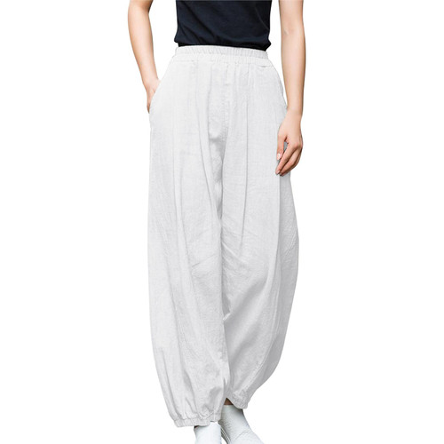 Bblulu Wide Leg Trousers High Waisted Pants Casual Drawstring Loose Pants Flowy Baggy Casual Palazzo Pants White