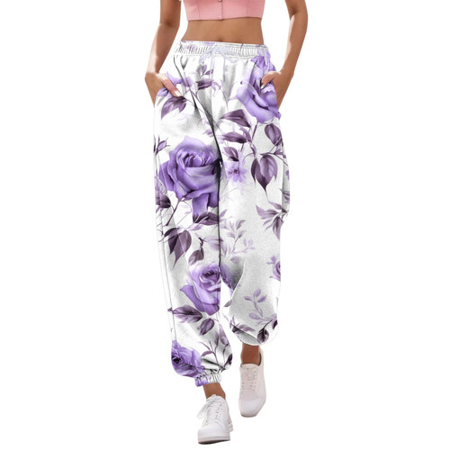 Bblulu Girls Sweatpants Cotton Workout Tapered Yoga Sweatpants Drawstring Casual Athletic Joggers with Pockets Purple