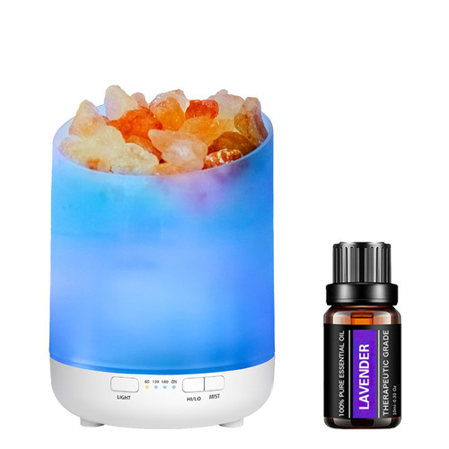 Otheya Samll Aroma Diffuser,Oils Diffuser Himalayan Salt Lamps,Essential Oils 3 in1 Natural Himalayan Pink Salt Lamp, Night Lights, for Home,Office,Bedroom?White+Essential Oils? (White-lanvender)
